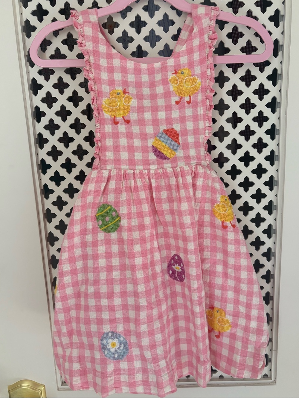 Mini Boden 2-3y Pink Gingham Easter Chick & Egg Appliqué Kids Dress